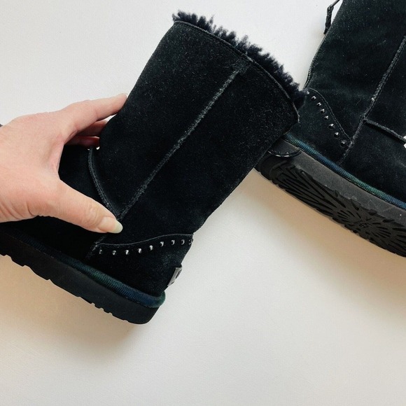 UGG Australia Short Boots Womens 8 Black Suede Leather Studded Zip Comfort - Picture 11 of 11